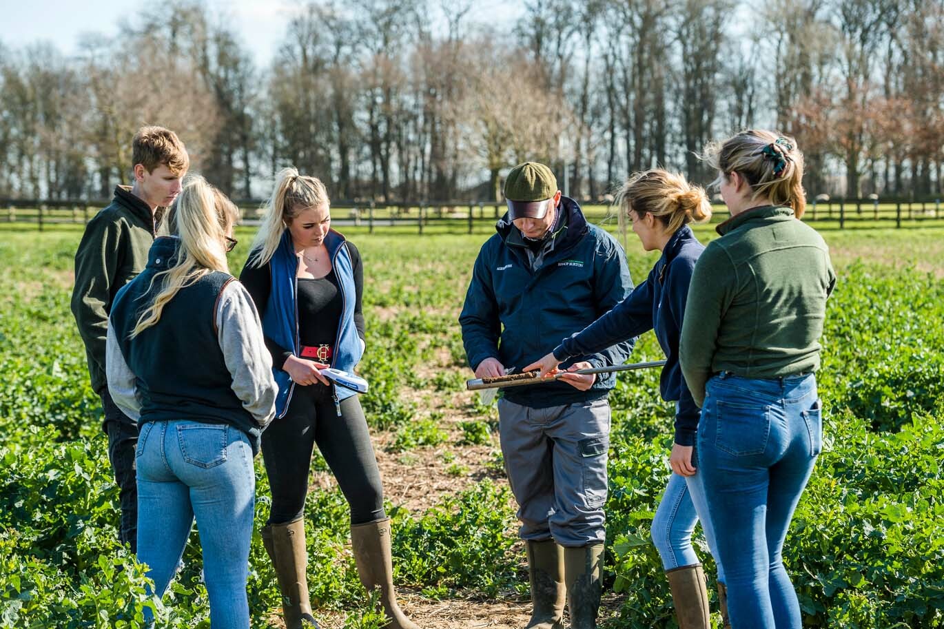 Agriculture degree students examine soil sample