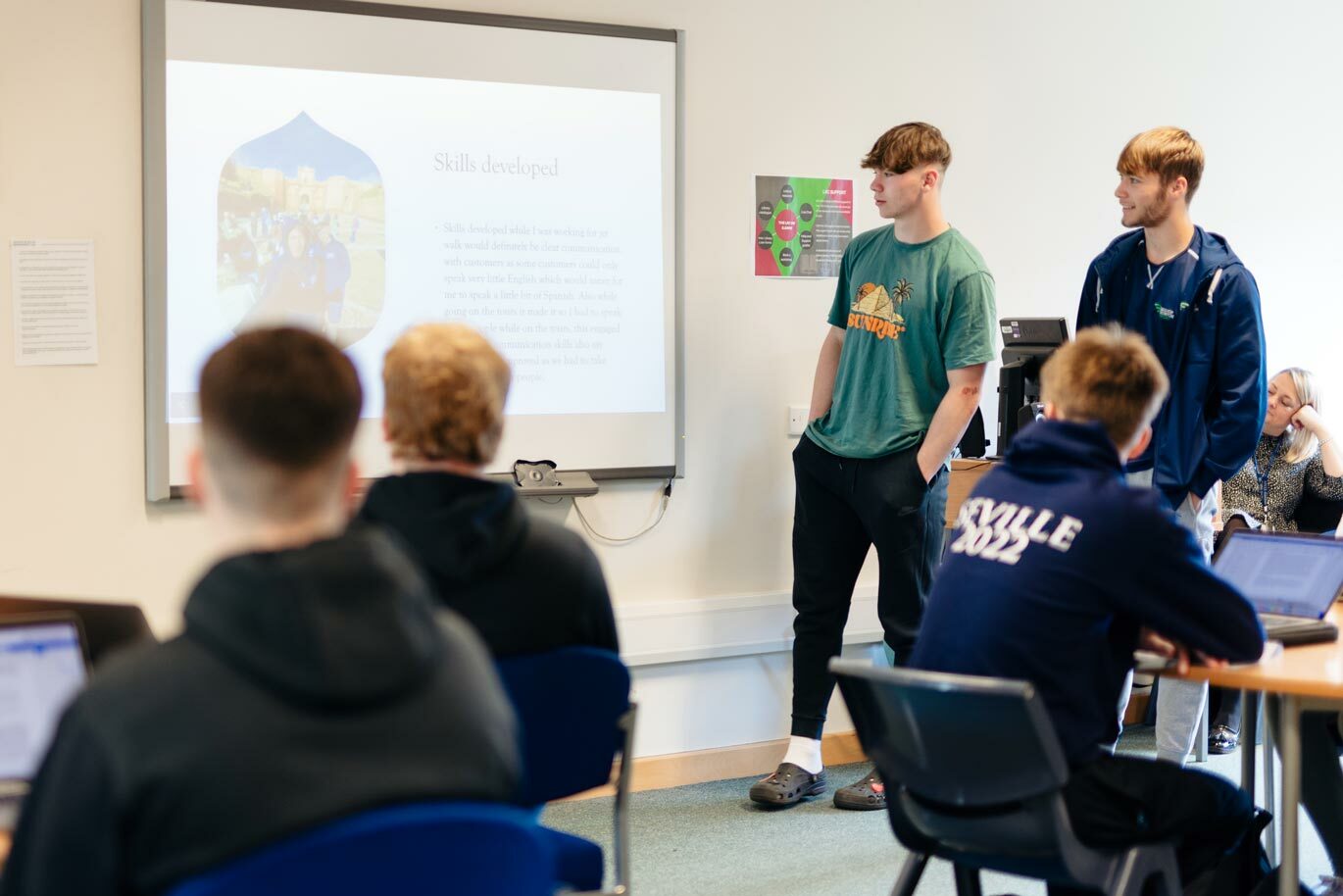 Business students presenting skills learnt in Seville