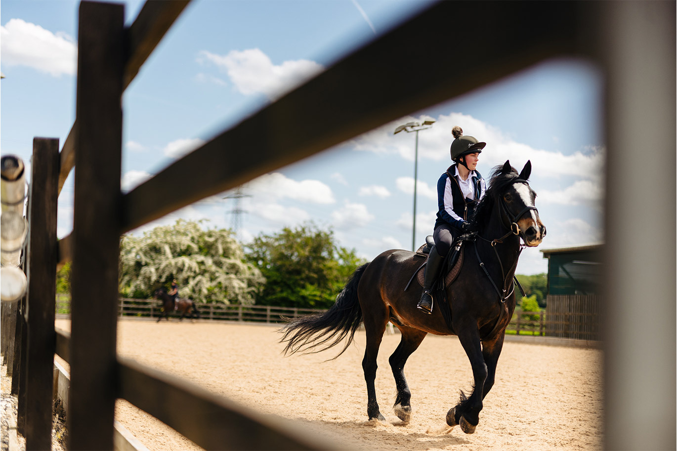 College student practicing trotting skills
