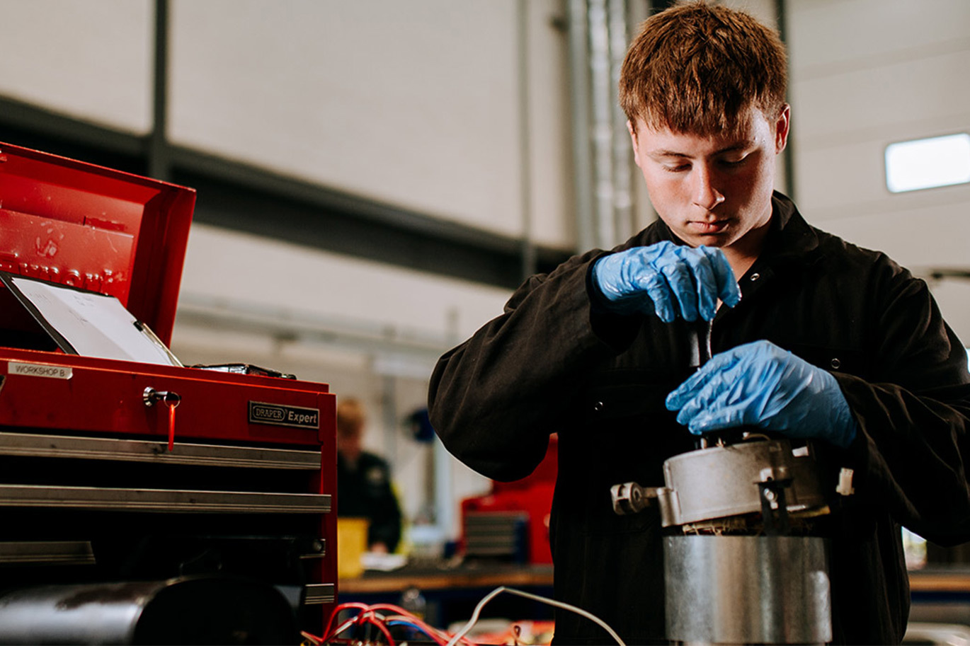 Engineering student in workshop