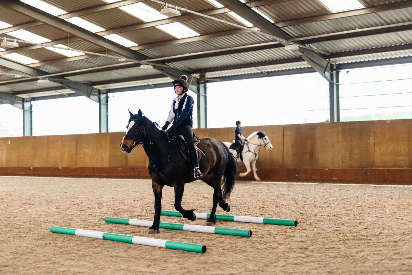Horse pole work exercises at Riseholme Equine Centre in Lincolnshire