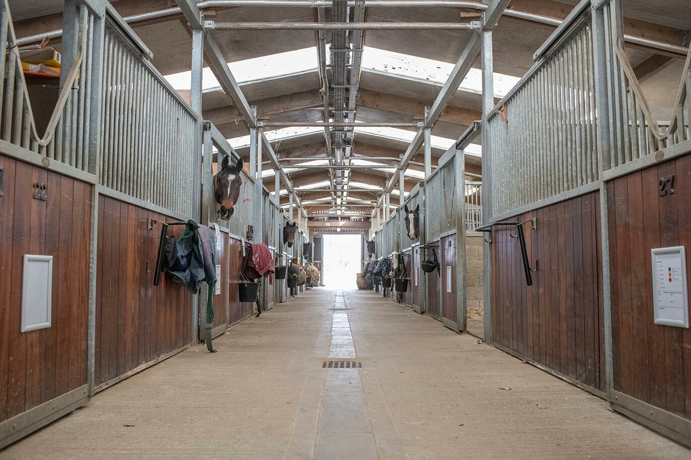 Inside American style barns at Equine Centre