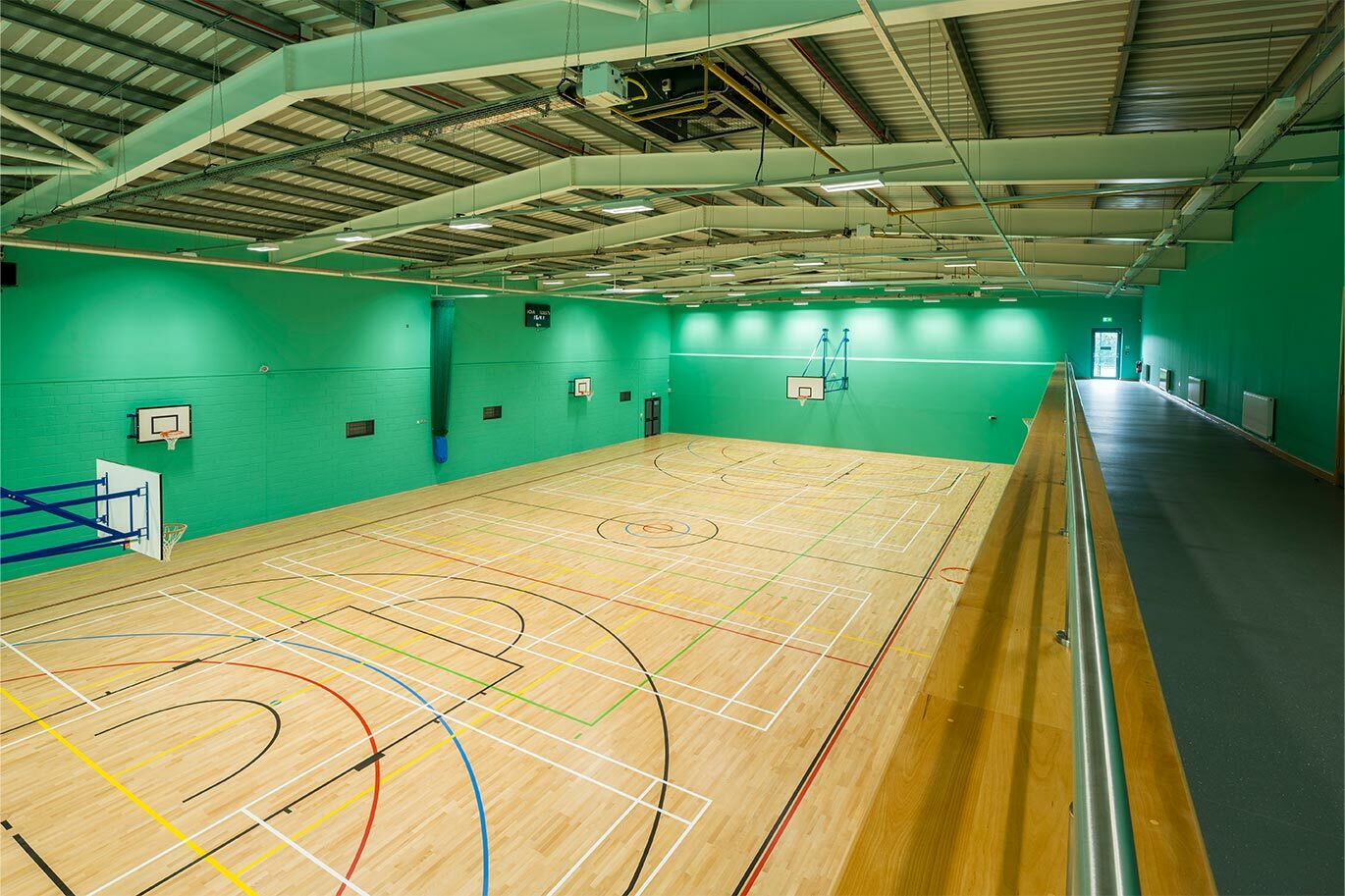 Multi purpose sports hall and viewing area at Riseholme College