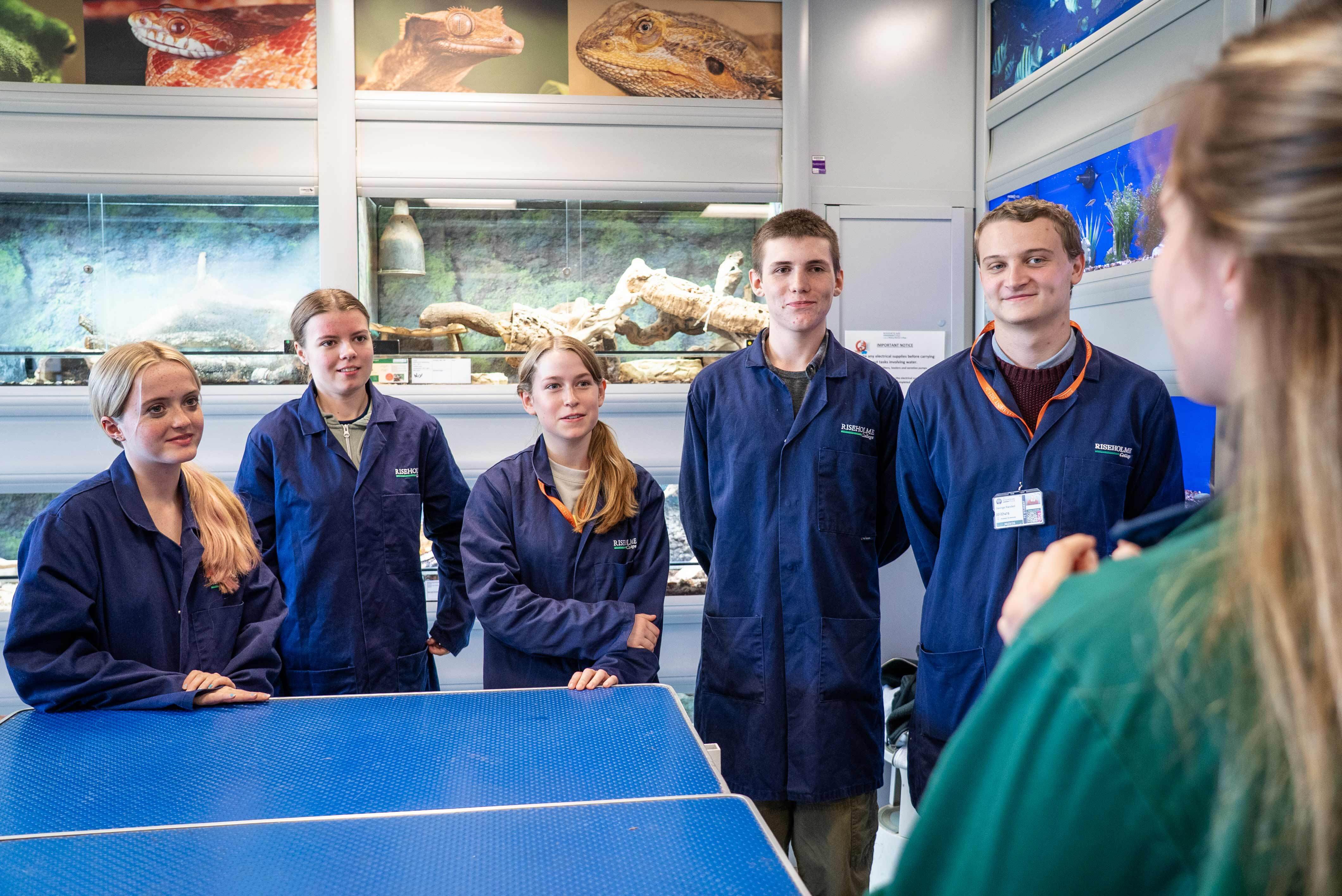 Students in the animal centre at Riseholme College