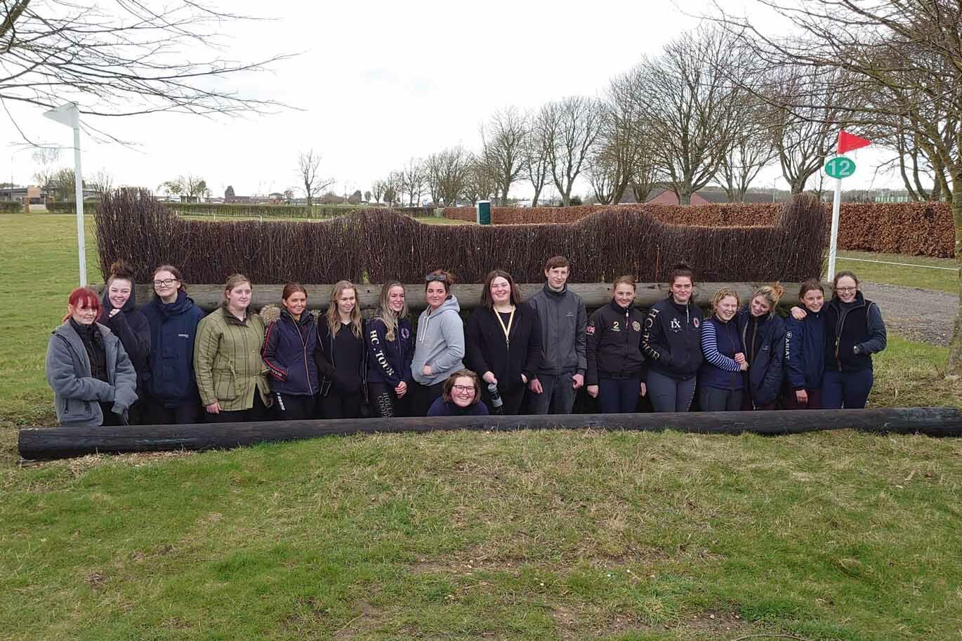 Students on equine college course stood in British Eventing jump
